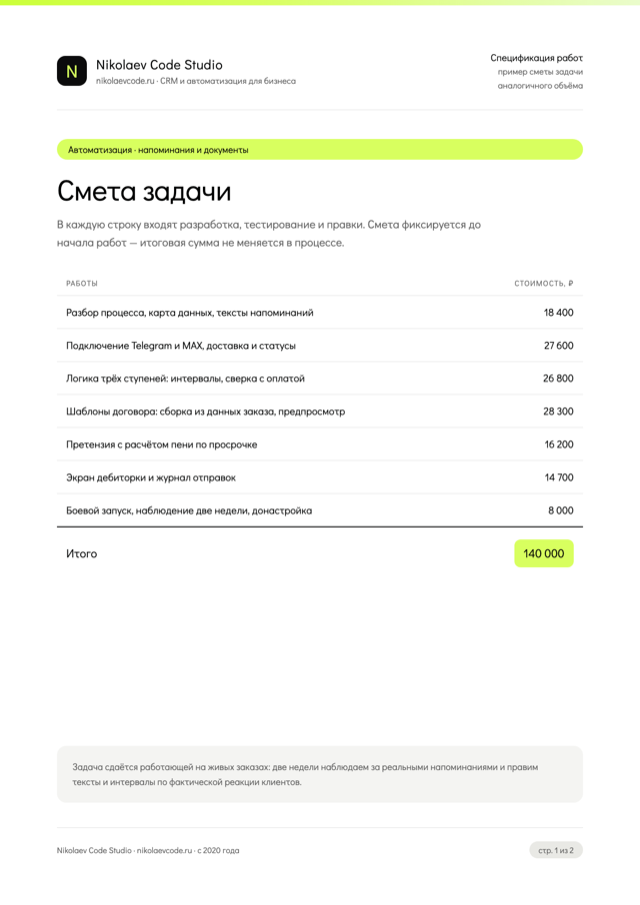Спецификация работ