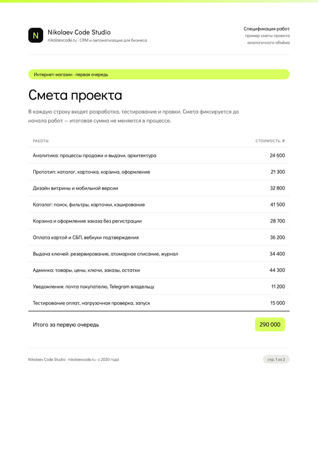 Спецификация работ
